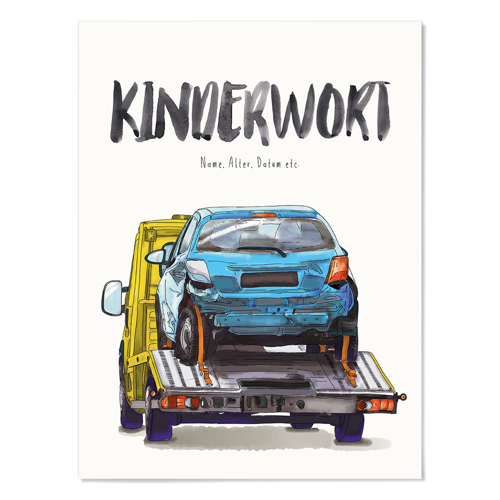 Kindermundposter Abschleppwagen – personalisiertes Poster mit Kinderwort für Eltern