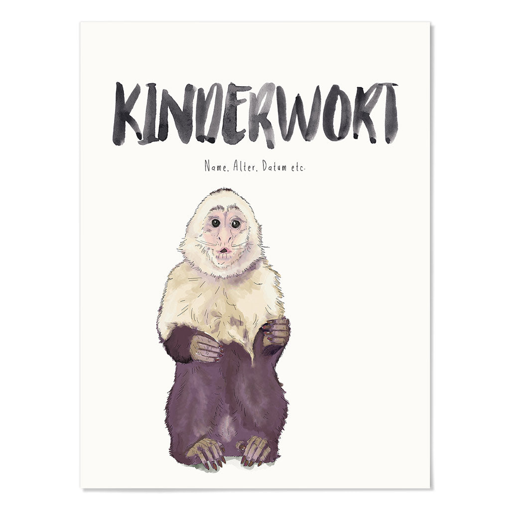 Kindermundposter Kapuzineraffe – personalisiertes Poster mit Kinderwort für Eltern