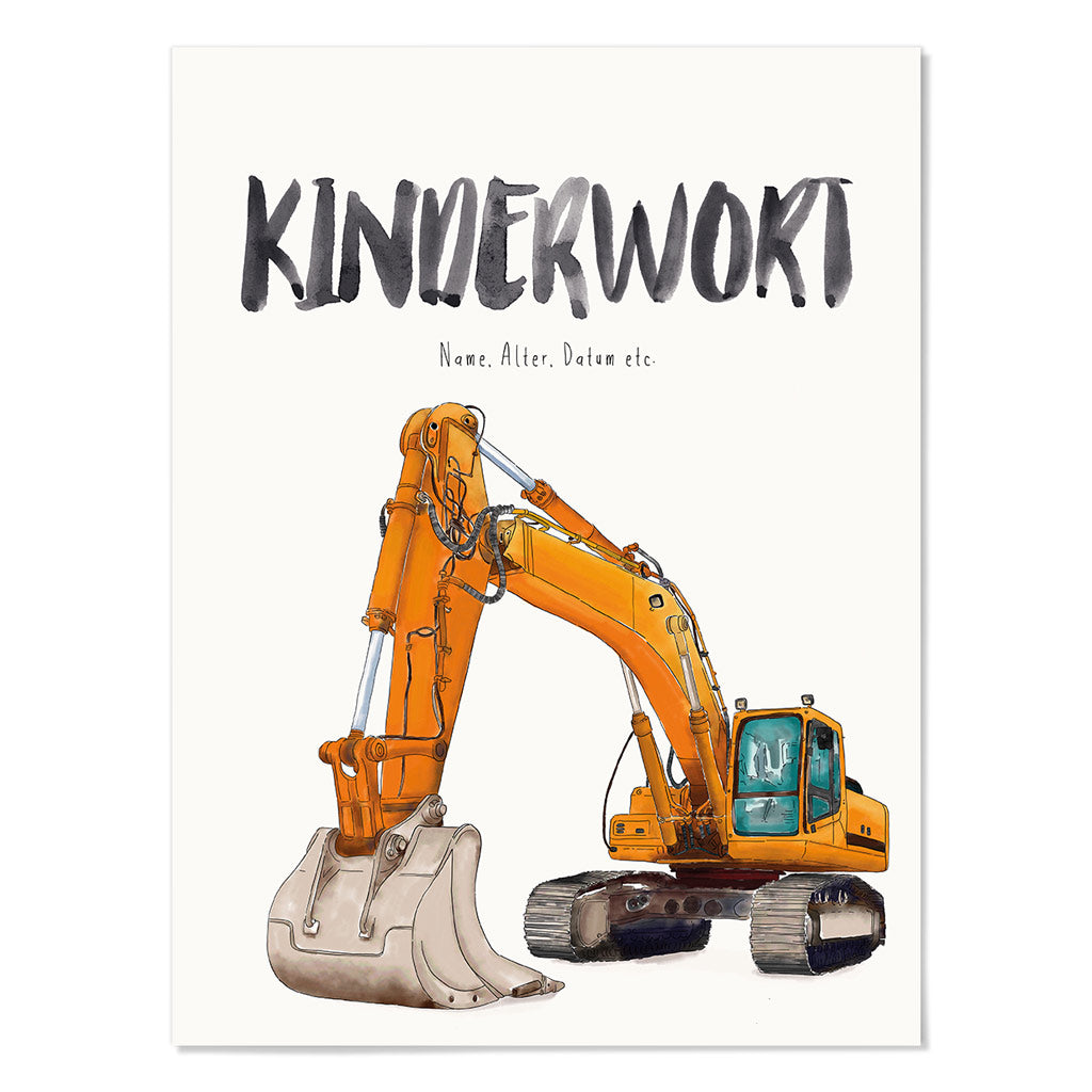 Kindermundposter Bagger – personalisiertes Poster mit Kinderwort für Eltern