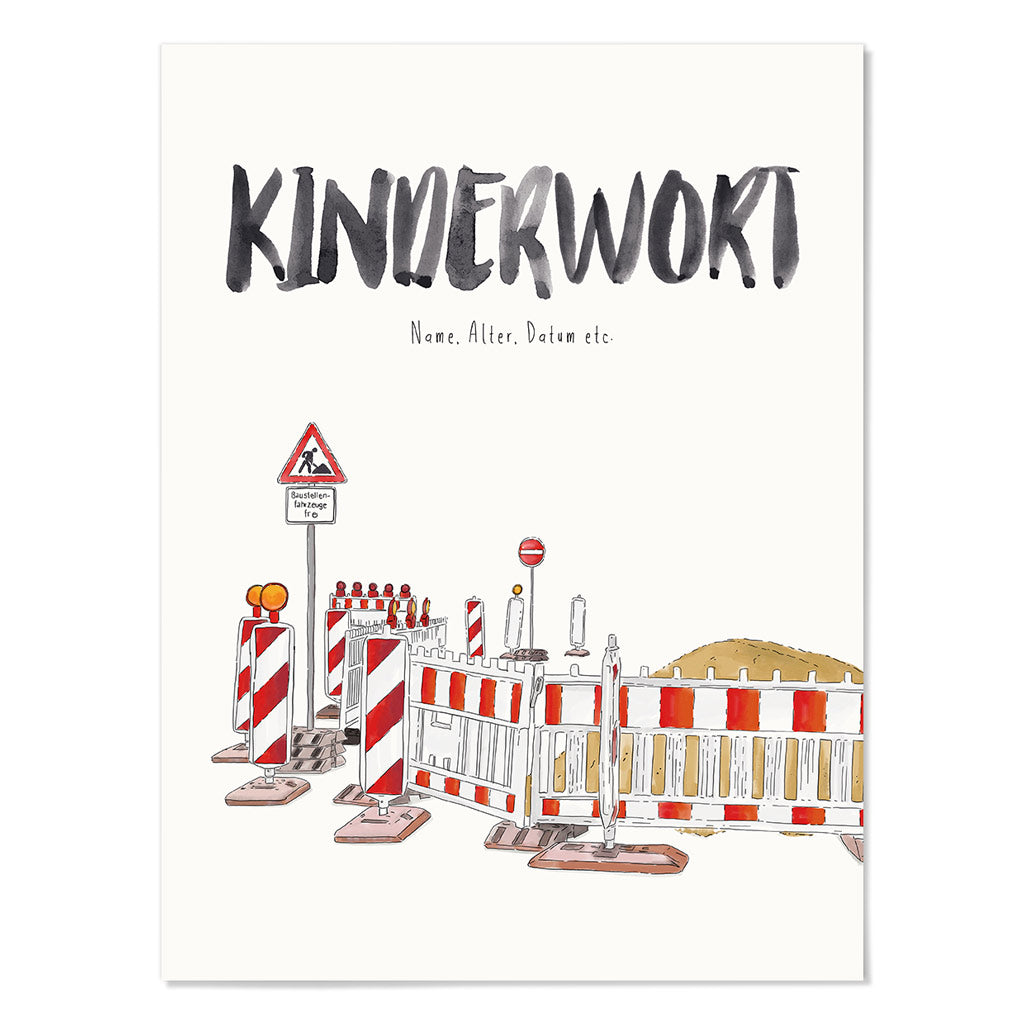 Kindermundposter Baustelle – personalisiertes Poster mit Kinderwort für Eltern