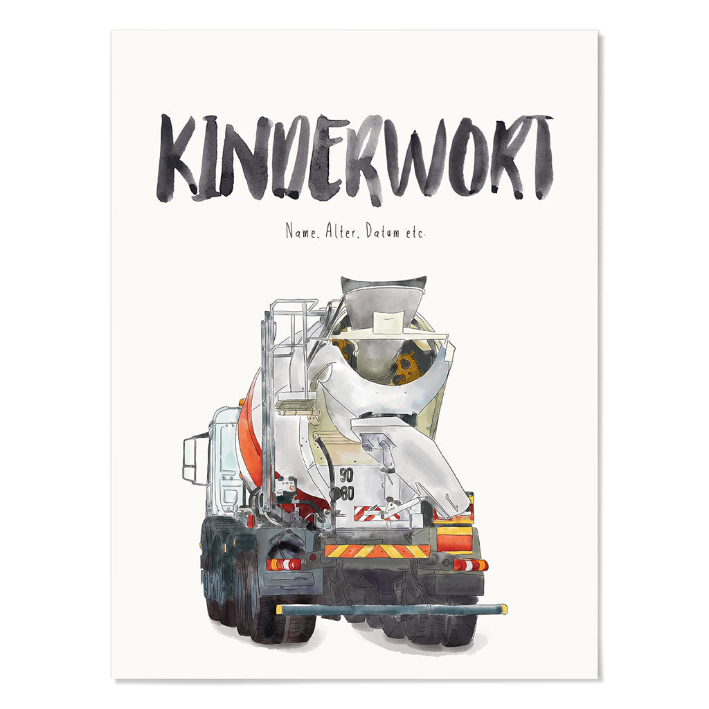 Kindermundposter Betonmischer – personalisiertes Poster mit Kinderwort für Eltern