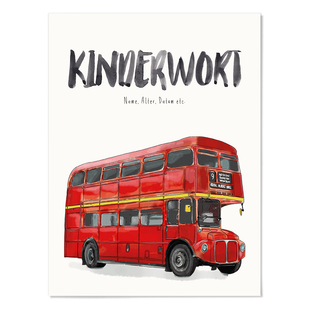 Kindermundposter Doppeldeckerbus – personalisiertes Poster mit Kinderwort für Eltern