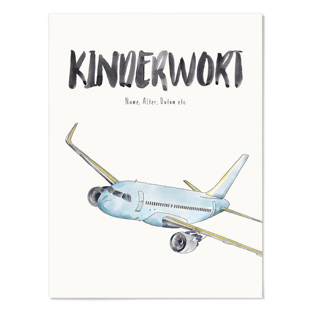 Kindermundposter Flugzeug – personalisiertes Poster mit Kinderwort für Eltern