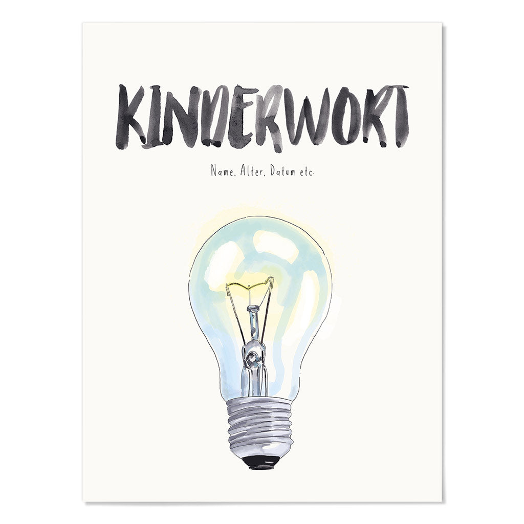 Kindermundposter Glühbirne – personalisiertes Poster mit Kinderwort für Eltern