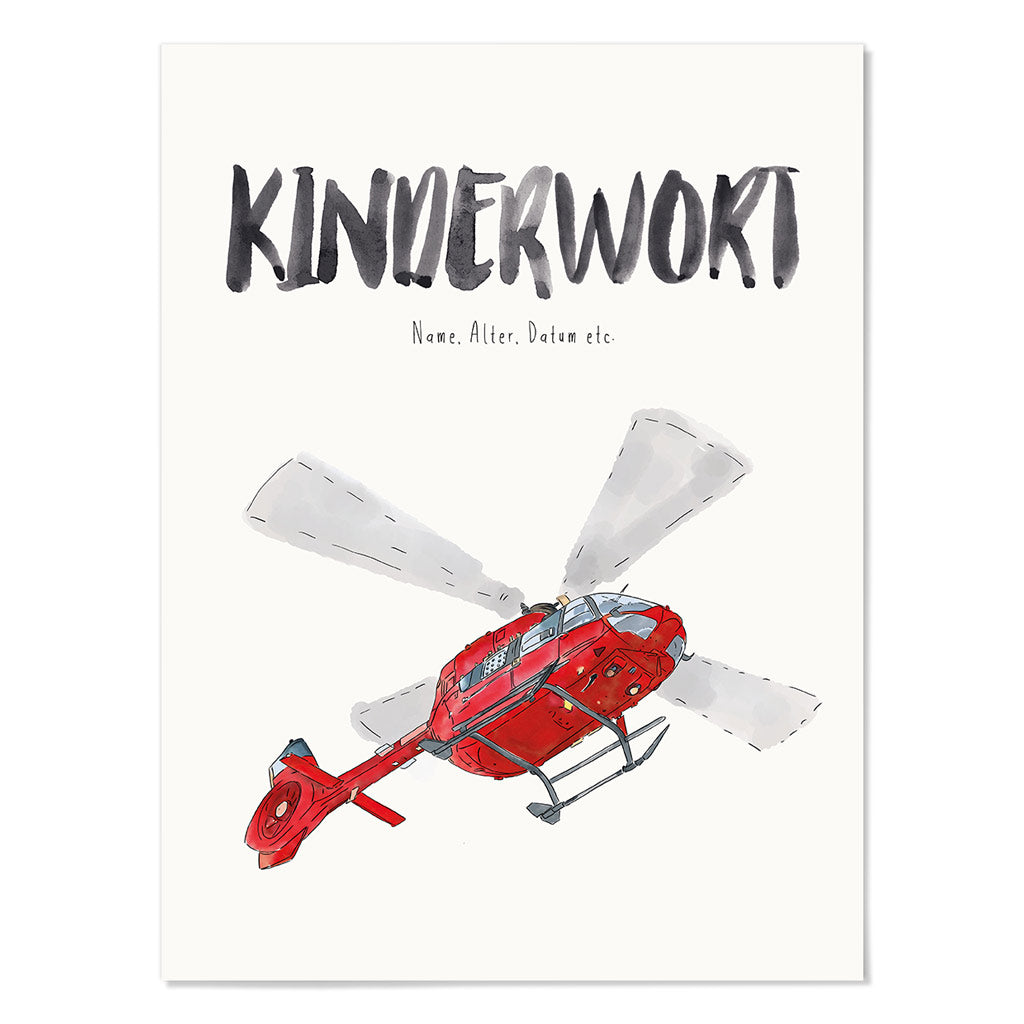 Kindermundposter Hubschrauber – personalisiertes Poster mit Kinderwort für Eltern