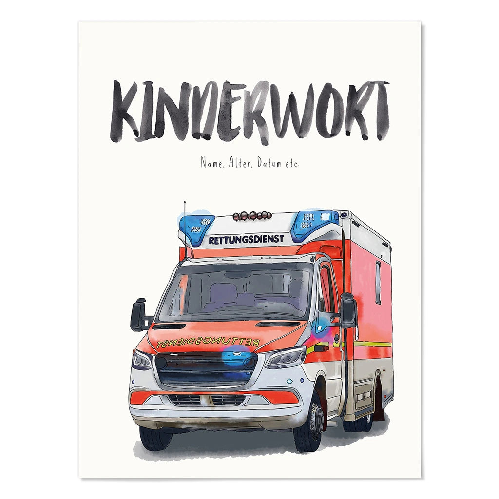 Kindermundposter - Motiv Krankenwagen Ambulanz Notarzt