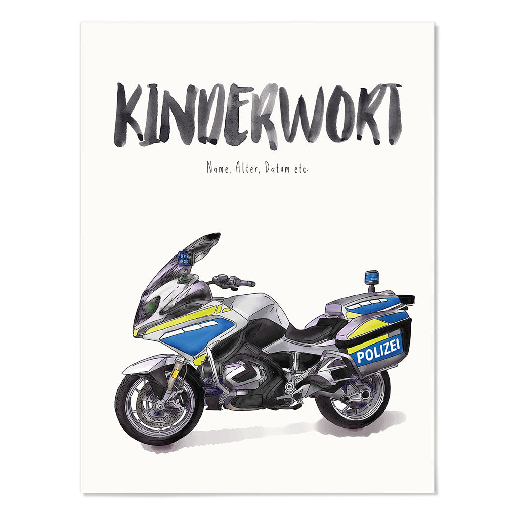 Kindermundposter Polizei-Motorrad – personalisiertes Poster mit Kinderwort für Eltern