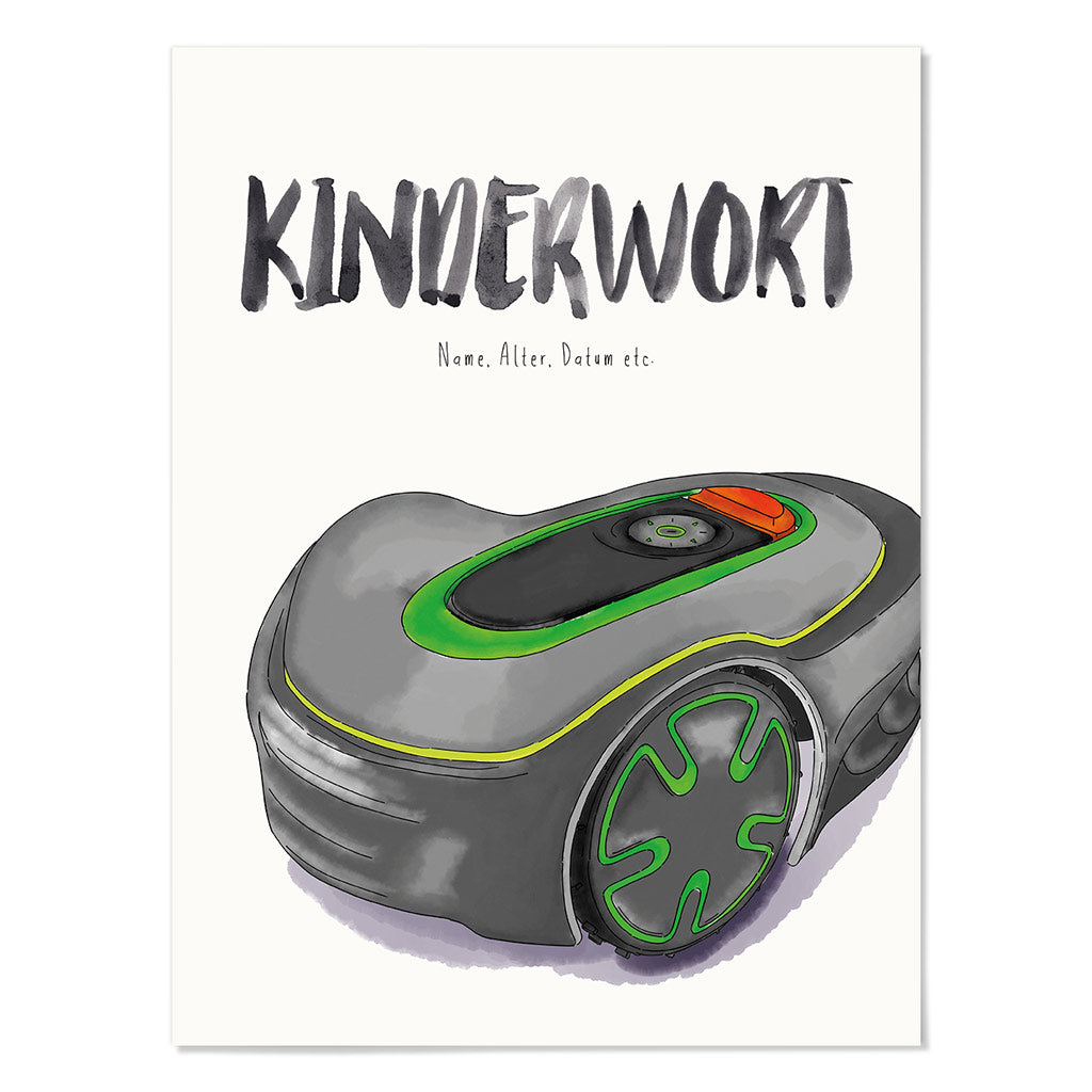 Kindermundposter Rasenmähroboter – personalisiertes Poster mit Kinderwort für Eltern