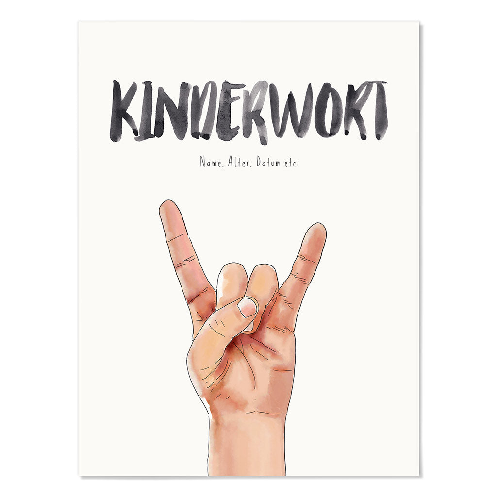 Kindermundposter Rock-Hand – personalisiertes Poster mit Kinderwort für Eltern