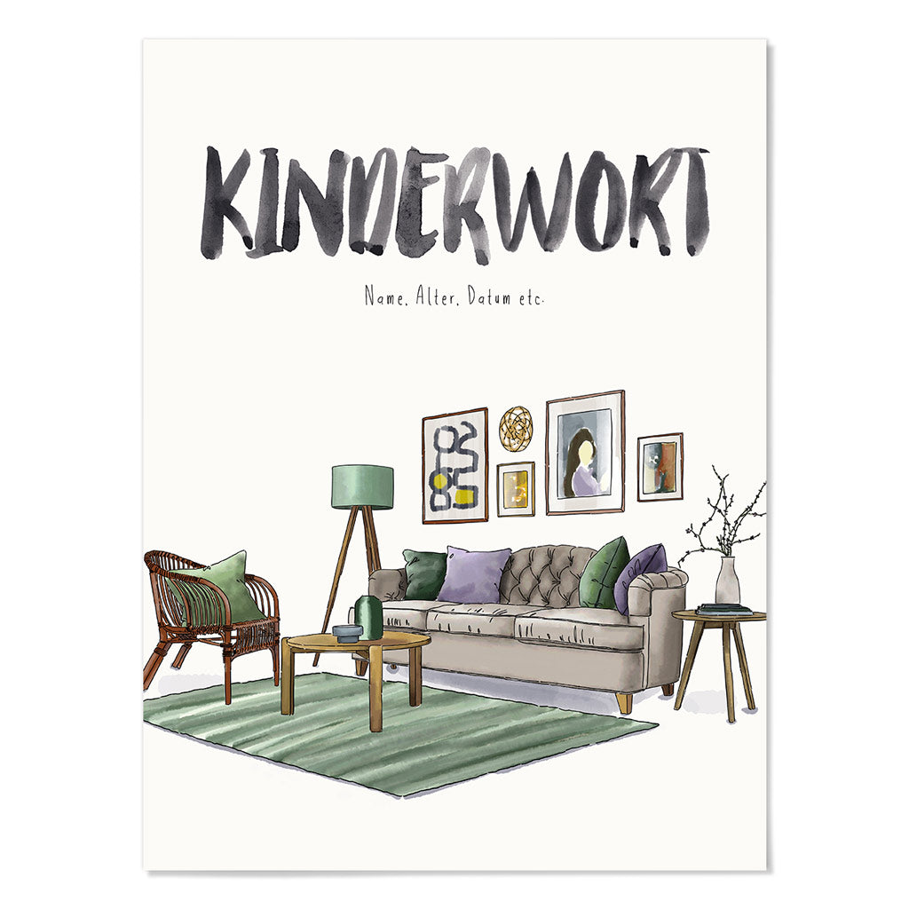 Kindermundposter Wohnzimmer – personalisiertes Poster mit Kinderwort für Eltern