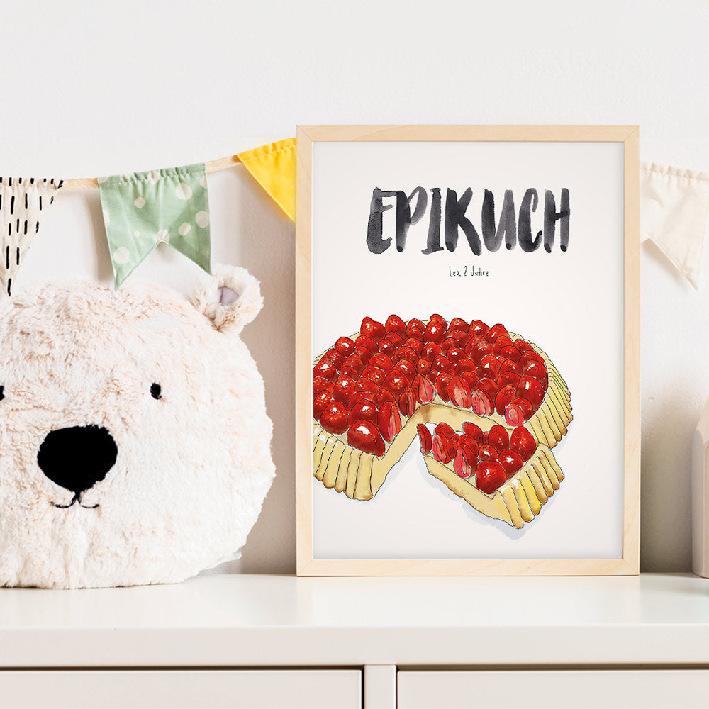 Kindermundposter Erdbeerkuchen im Kinderzimmer – personalisiertes Poster als Dekoration und Geschenk