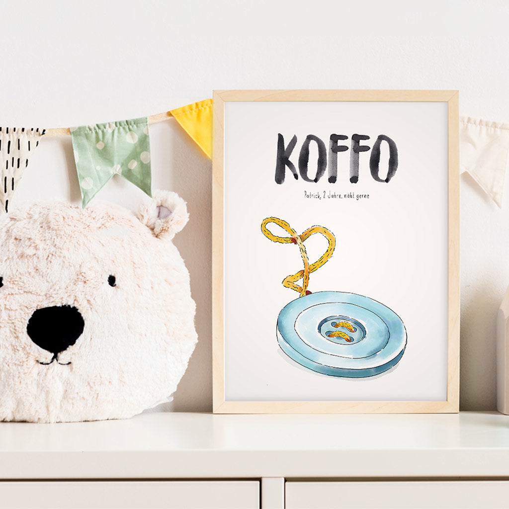 Kindermundposter Knopf im Kinderzimmer – personalisiertes Poster als Dekoration und Geschenk