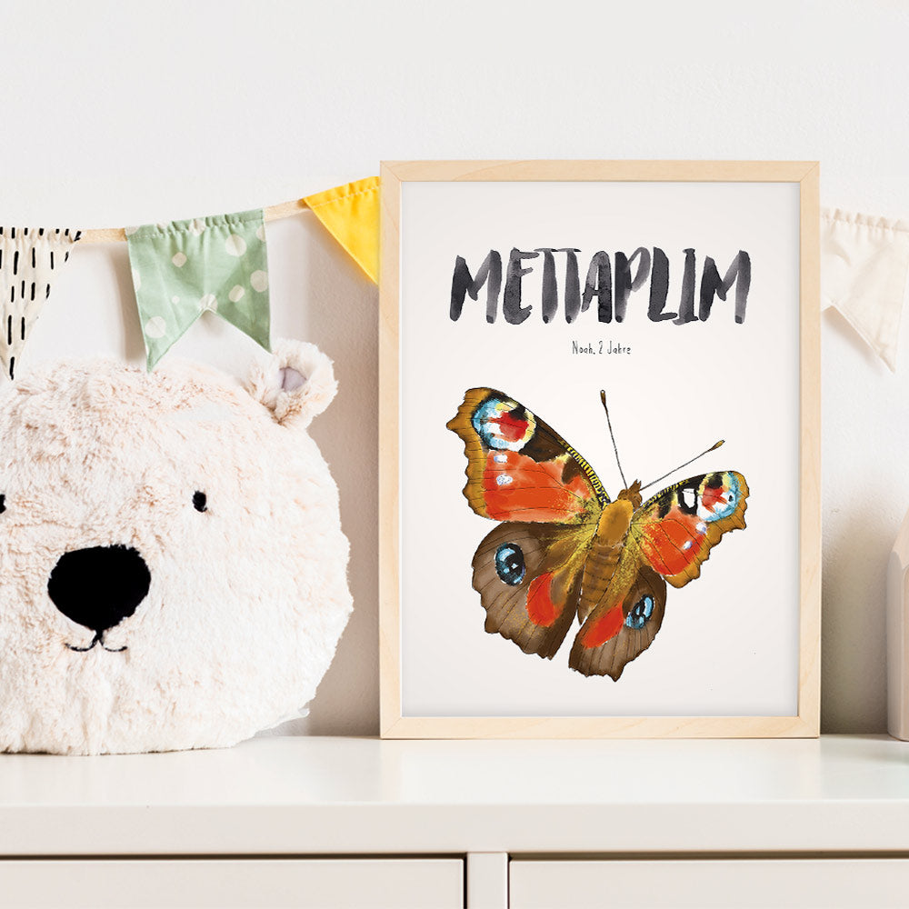 Kindermundposter Schmetterling im Kinderzimmer – personalisiertes Poster als Dekoration und Geschenk