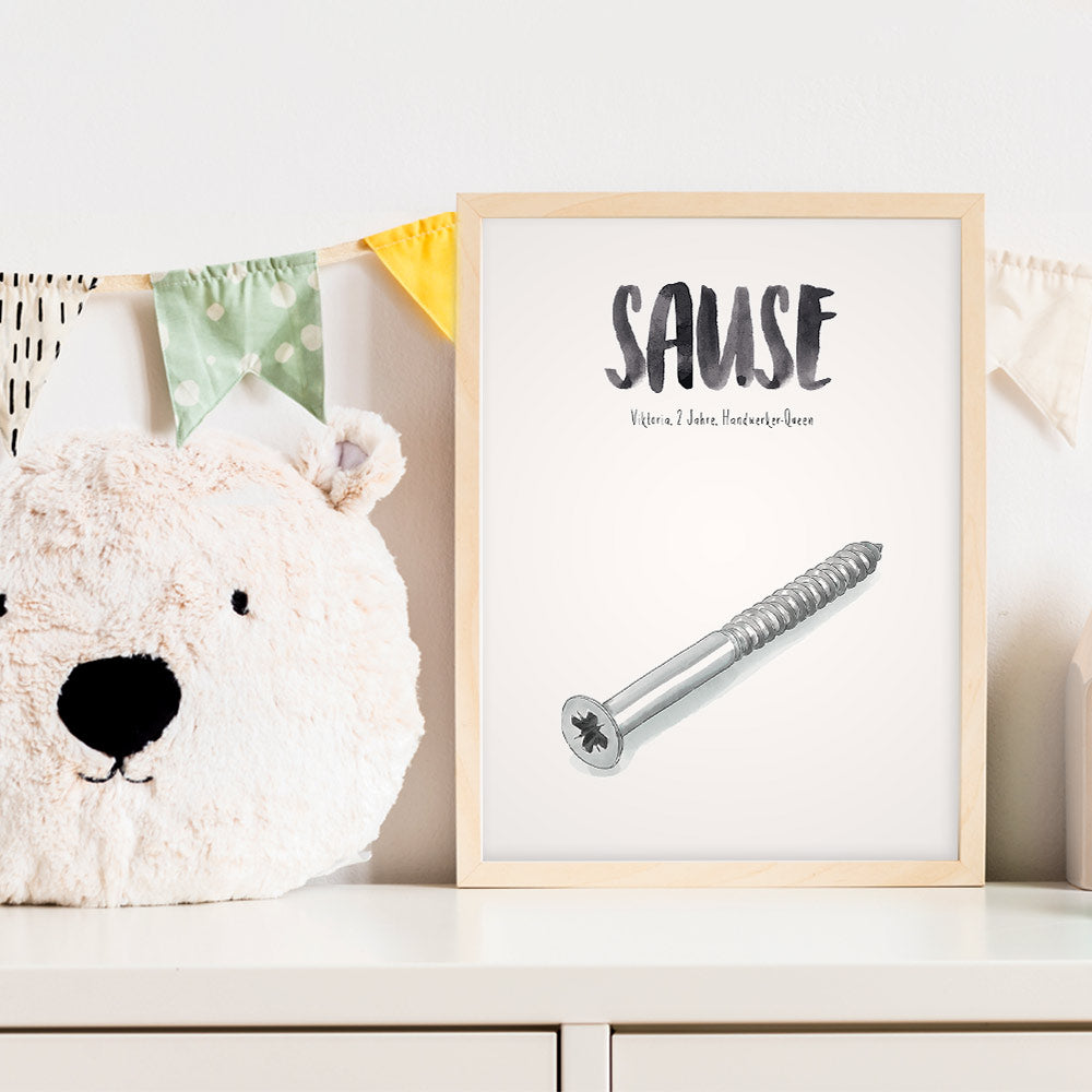 Kindermundposter Schraube im Kinderzimmer – personalisiertes Poster als Dekoration und Geschenk