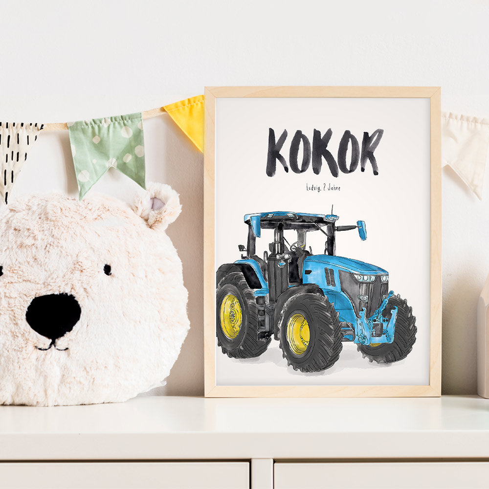 Kindermundposter Traktor im Kinderzimmer – personalisiertes Poster als Dekoration und Geschenk