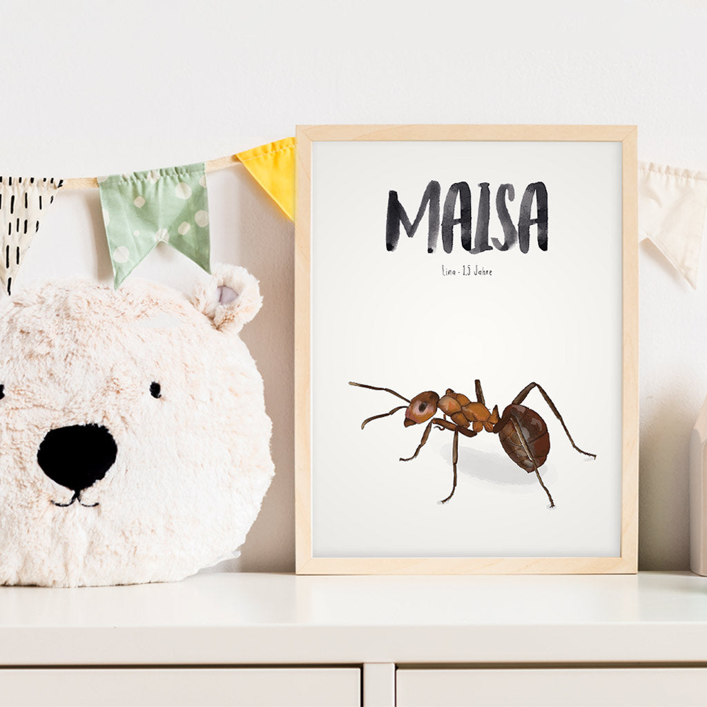 Kindermundposter Ameise im Kinderzimmer – personalisiertes Poster als Dekoration und Geschenk