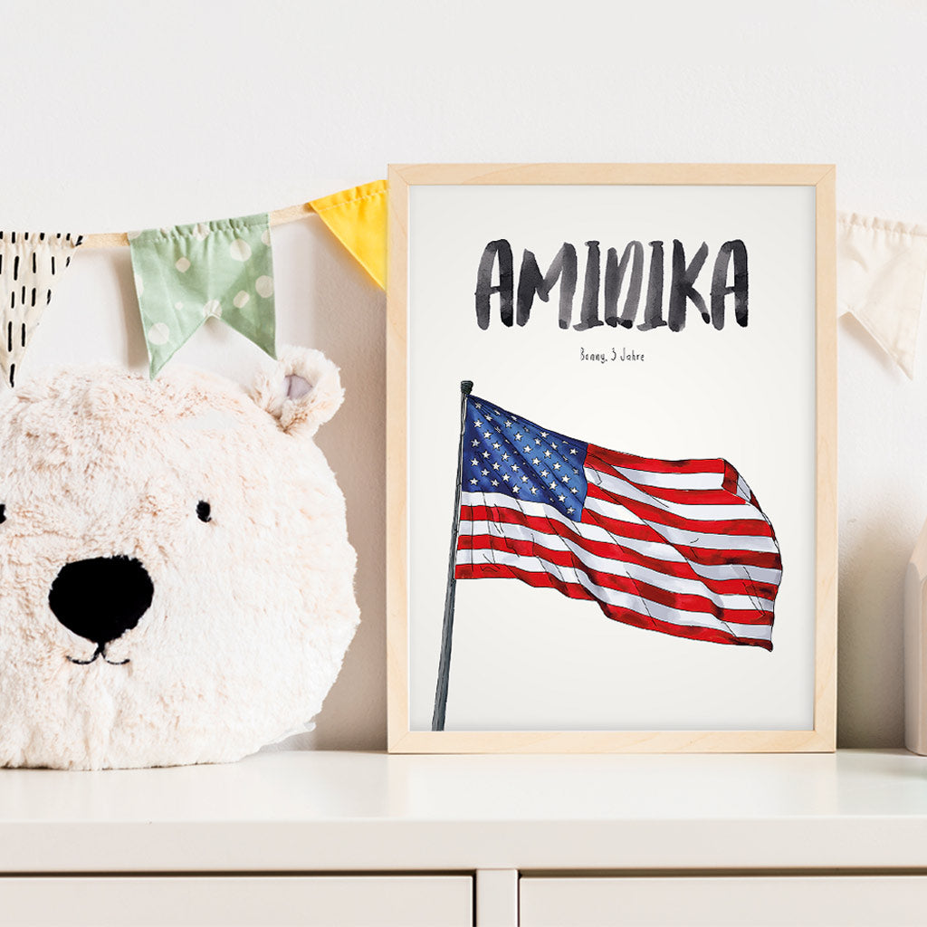 KindermundposterAmerika im Kinderzimmer – personalisiertes Poster als Dekoration und Geschenk