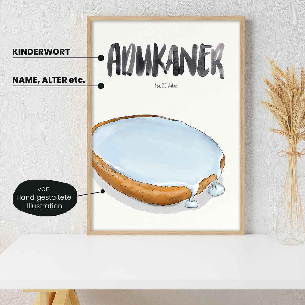 Detailansicht Kindermundposter Amerikaner mit Erklärungen der personalisierbaren Elemente - einzigartiges Erinnerungsstück für Eltern