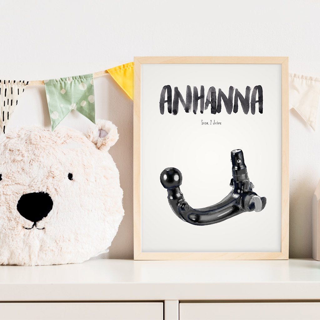 Kindermundposter Anhängerkupplung im Kinderzimmer – personalisiertes Poster als Dekoration und Geschenk