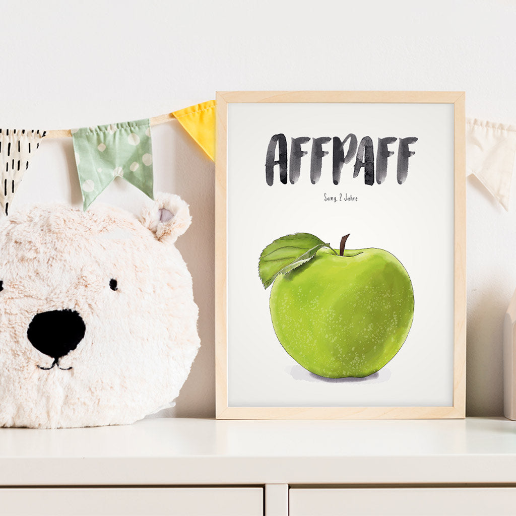 Kindermundposter Apfel im Kinderzimmer – personalisiertes Poster als Dekoration und Geschenk