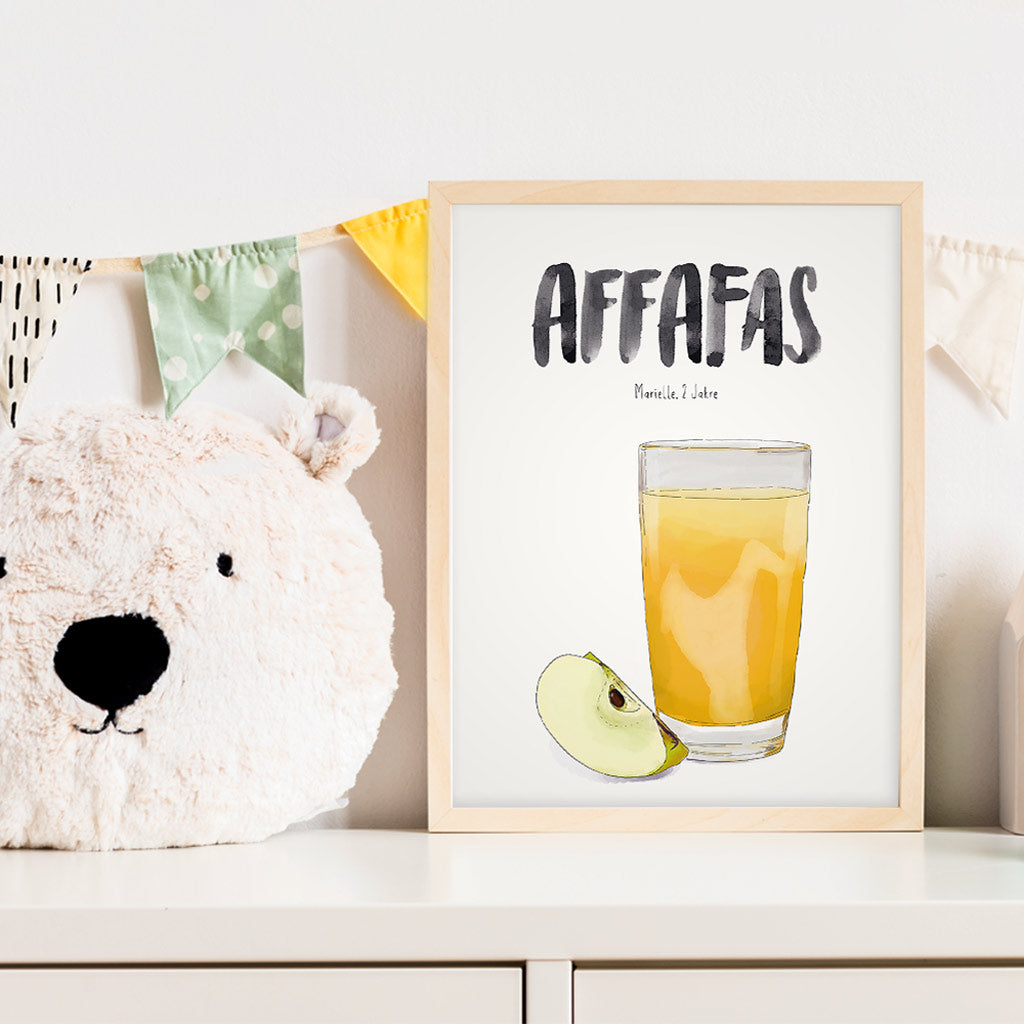 Kindermundposter Apfelsaft im Kinderzimmer – personalisiertes Poster als Dekoration und Geschenk