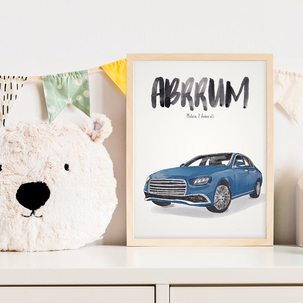 Kindermundposter Auto im Kinderzimmer – personalisiertes Poster als Dekoration und Geschenk