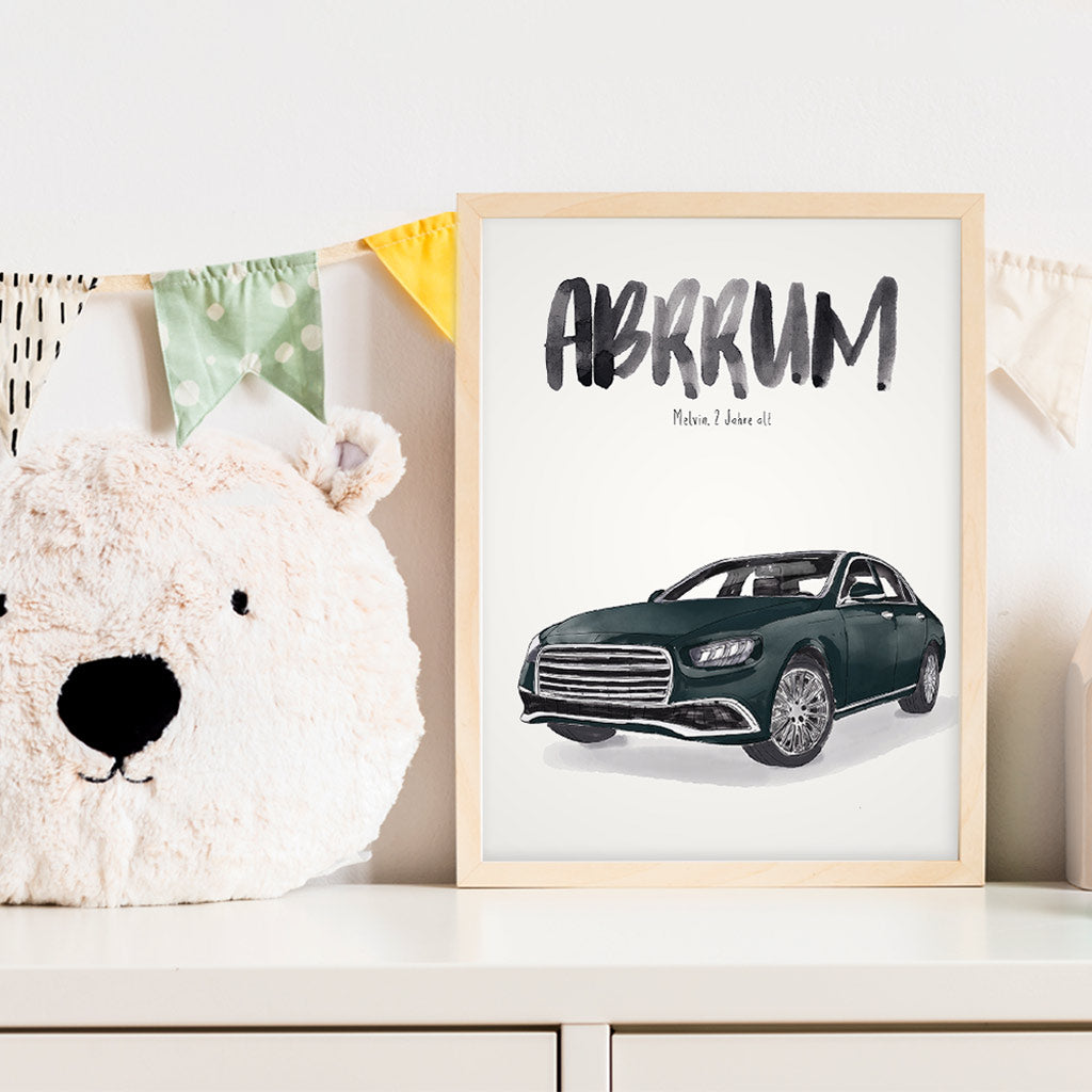 Kindermundposter Auto im Kinderzimmer – personalisiertes Poster als Dekoration und Geschenk