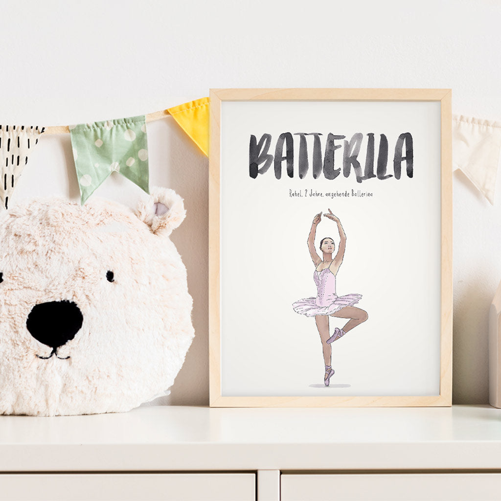 Kindermundposter Ballerina im Kinderzimmer – personalisiertes Poster als Dekoration und Geschenk