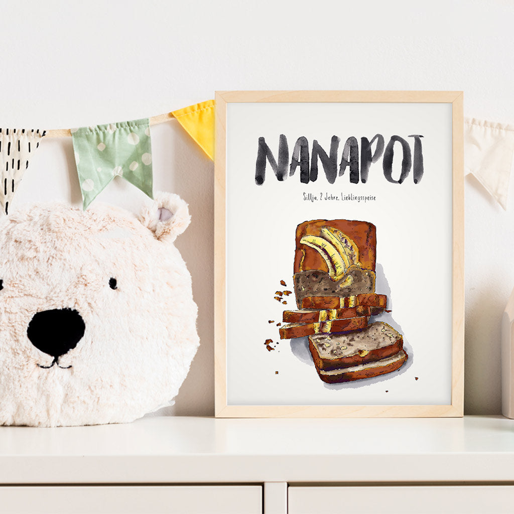 Kindermundposter Bananenbrot im Kinderzimmer – personalisiertes Poster als Dekoration und Geschenk