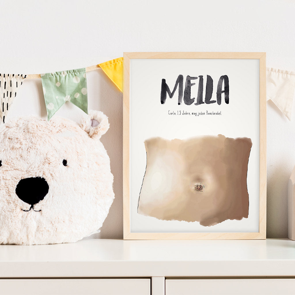 Kindermundposter Bauchnabel im Kinderzimmer – personalisiertes Poster als Dekoration und Geschenk