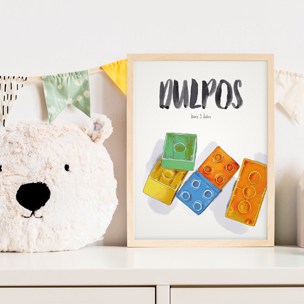 Kindermundposter Bausteine im Kinderzimmer – personalisiertes Poster als Dekoration und Geschenk