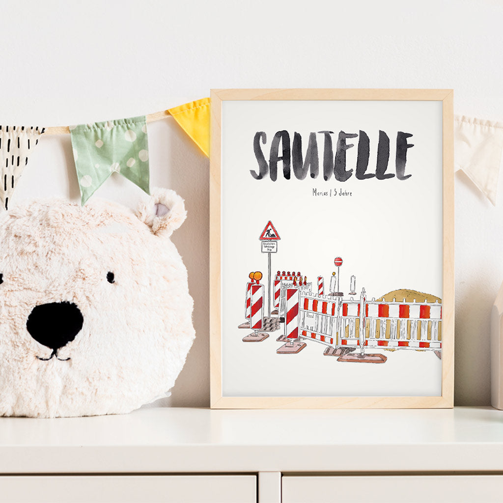 Kindermundposter Baustelle im Kinderzimmer – personalisiertes Poster als Dekoration und Geschenk
