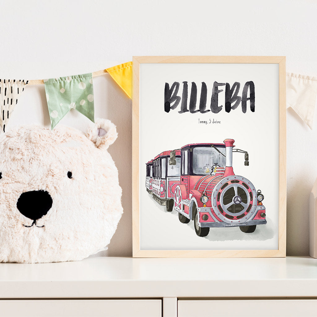 Kindermundposter Bimmelbahn im Kinderzimmer – personalisiertes Poster als Dekoration und Geschenk