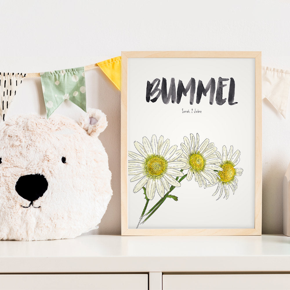 Kindermundposter Blume im Kinderzimmer – personalisiertes Poster als Dekoration und Geschenk