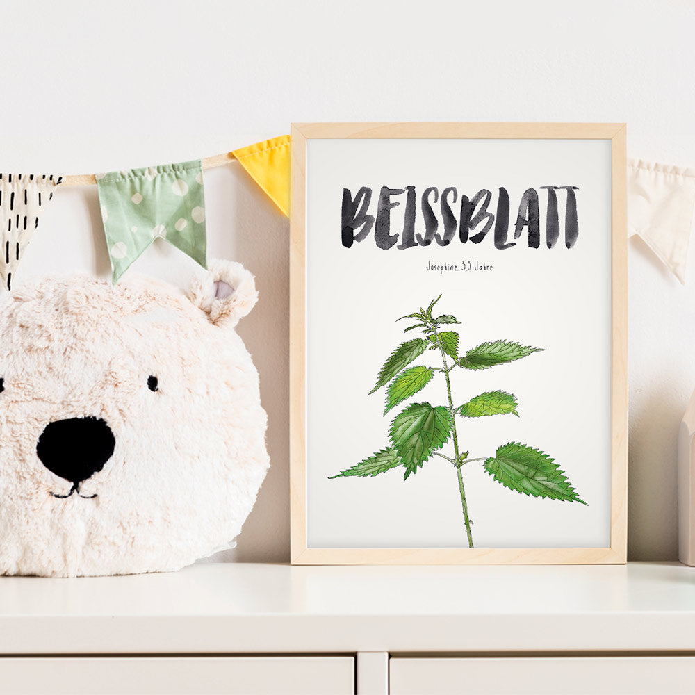 Kindermundposter Brennnessel im Kinderzimmer – personalisiertes Poster als Dekoration und Geschenk