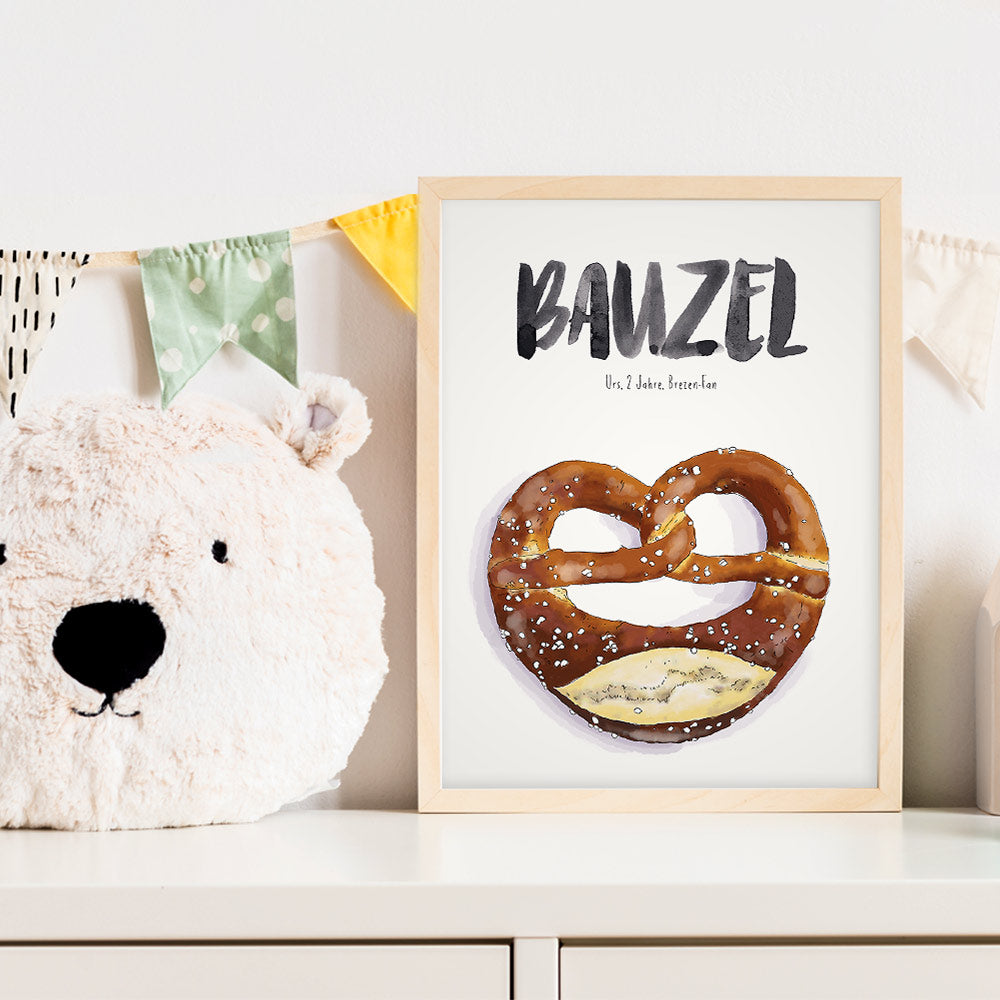 Kindermundposter Brezel im Kinderzimmer – personalisiertes Poster als Dekoration und Geschenk