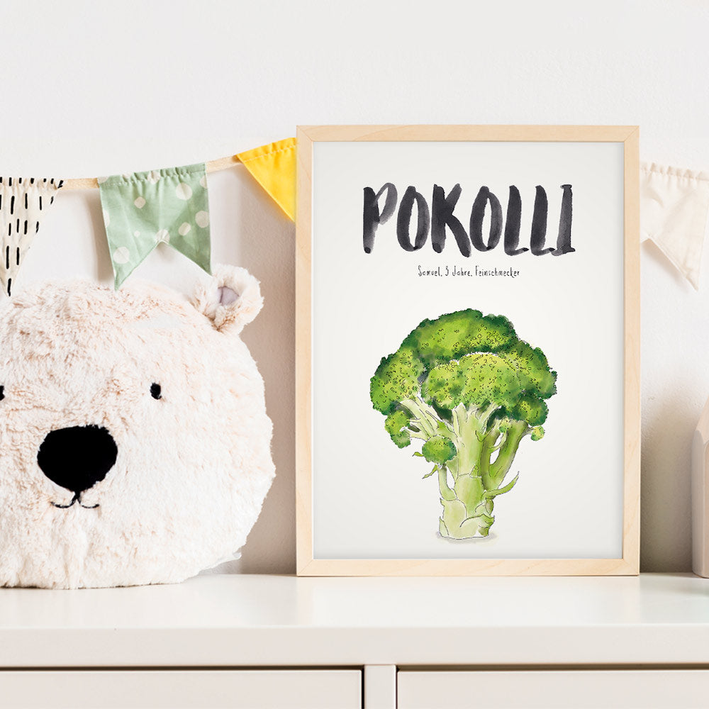 Kindermundposter Brokkoli im Kinderzimmer – personalisiertes Poster als Dekoration und Geschenk