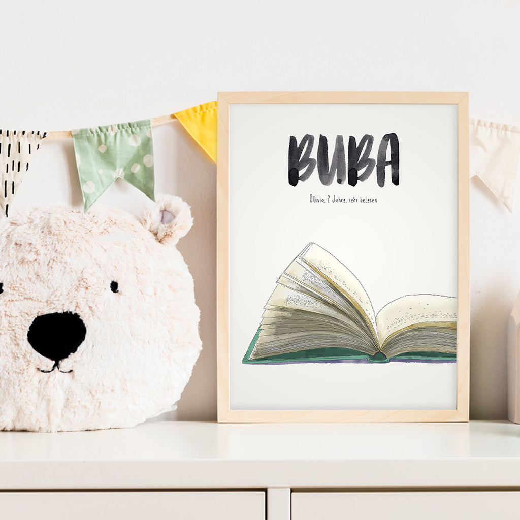 Kindermundposter Buch im Kinderzimmer – personalisiertes Poster als Dekoration und Geschenk