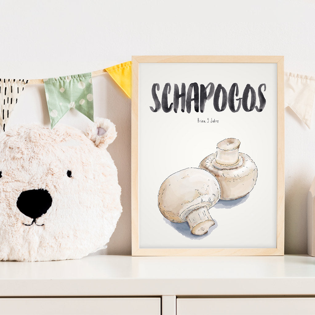Kindermundposter Champignons im Kinderzimmer – personalisiertes Poster als Dekoration und Geschenk