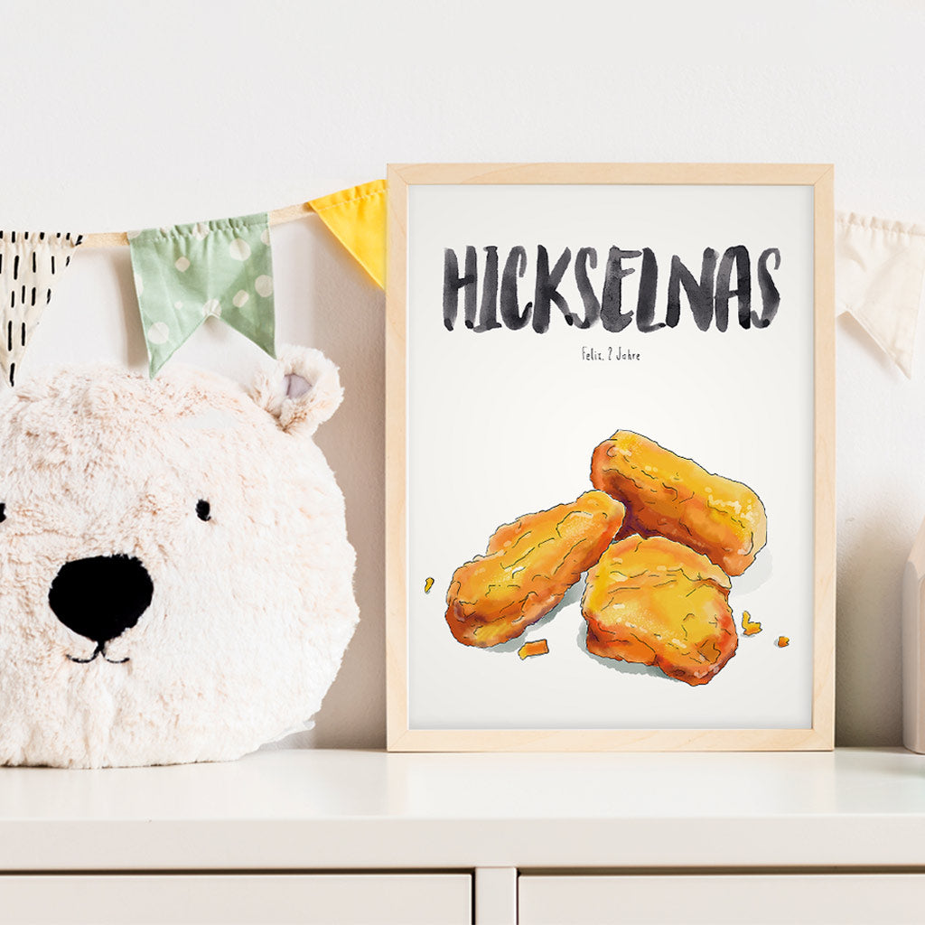 Kindermundposter Chicken Nuggets im Kinderzimmer – personalisiertes Poster als Dekoration und Geschenk