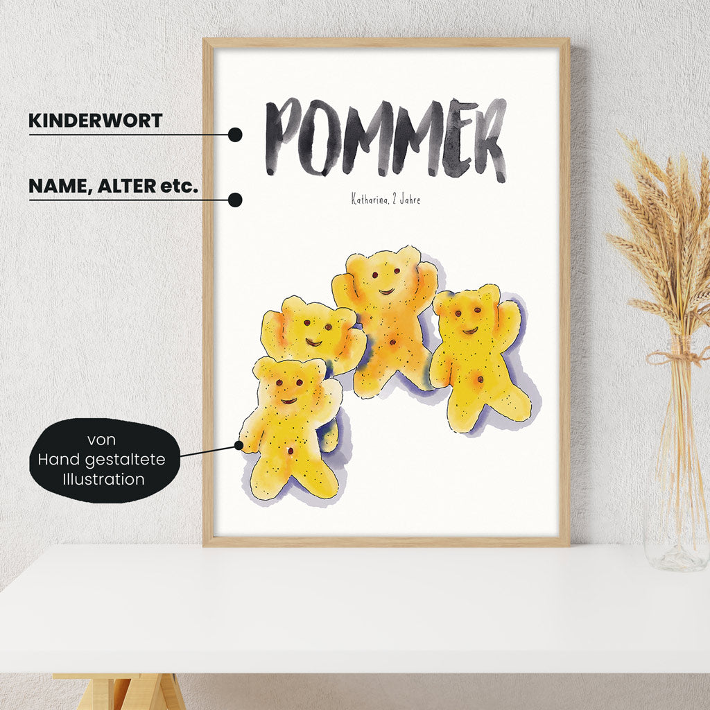 Detailansicht Kindermundposter Chips: Erklärungen der personalisierbaren Elemente - einzigartiges Erinnerungsstück für Eltern