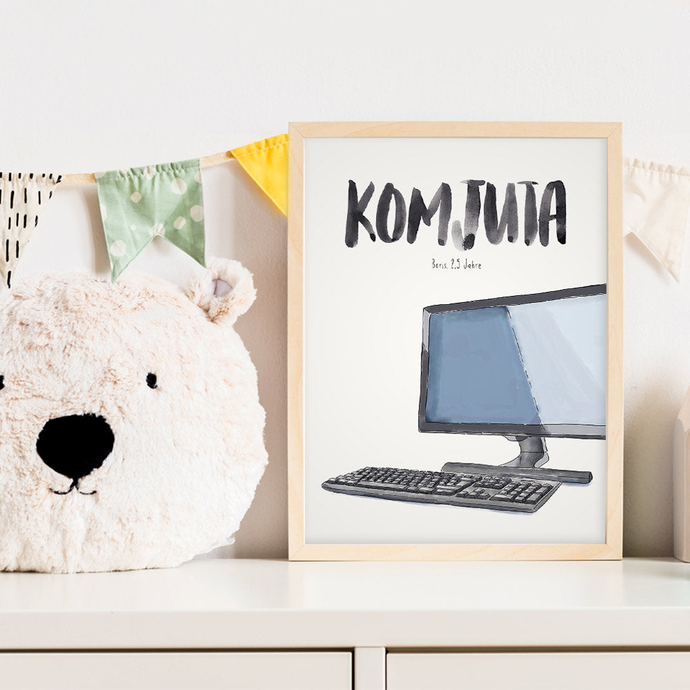 Kindermundposter Computer im Kinderzimmer – personalisiertes Poster als Dekoration und Geschenk