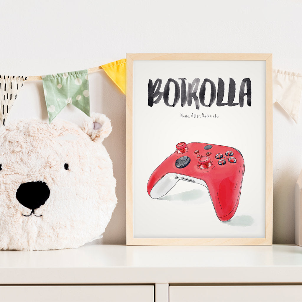 Kindermundposter Controller im Kinderzimmer – personalisiertes Poster als Dekoration und Geschenk