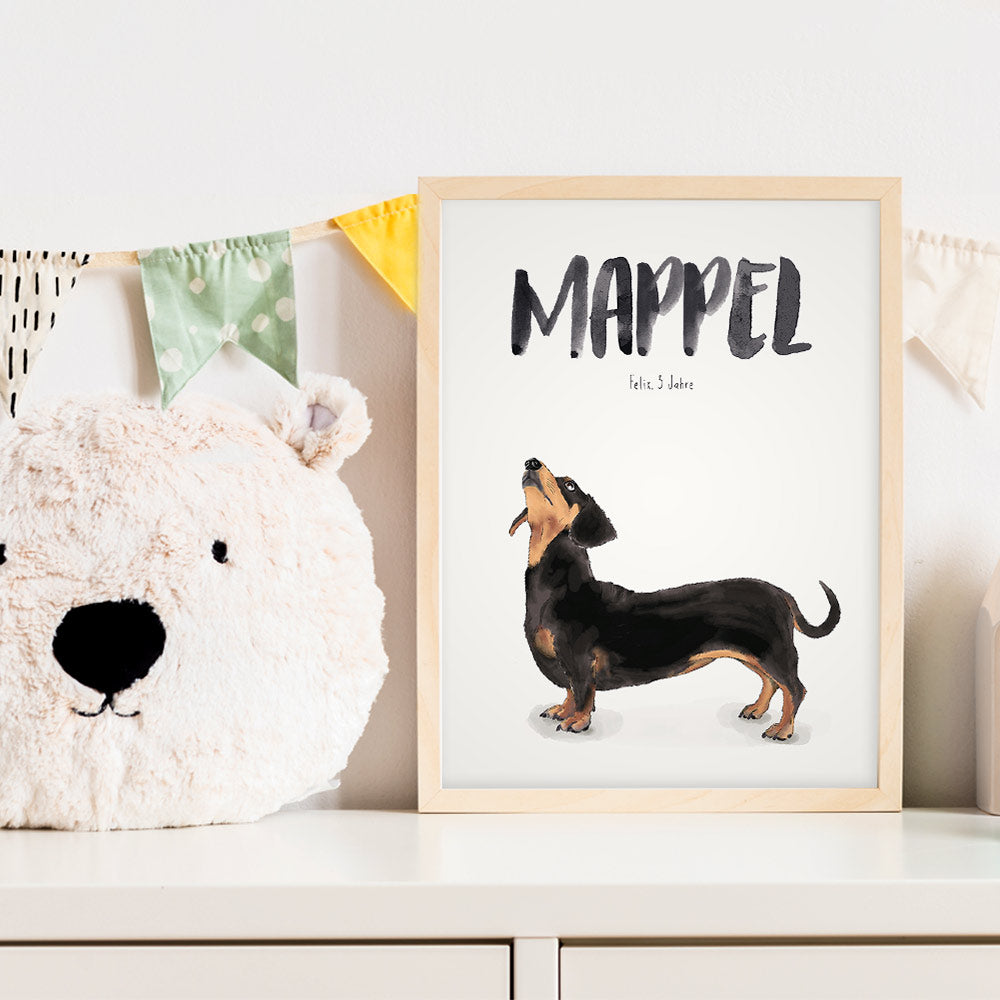 Kindermundposter Dackel im Kinderzimmer – personalisiertes Poster als Dekoration und Geschenk