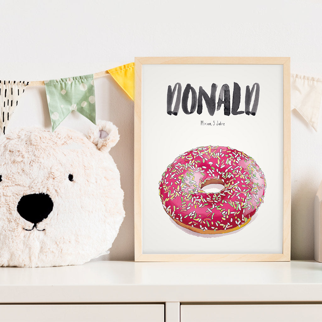 Kindermundposter Donut im Kinderzimmer – personalisiertes Poster als Dekoration und Geschenk