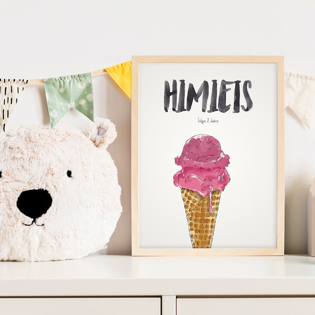 Kindermundposter Himbeer-Eis im Kinderzimmer – personalisiertes Poster als Dekoration und Geschenk