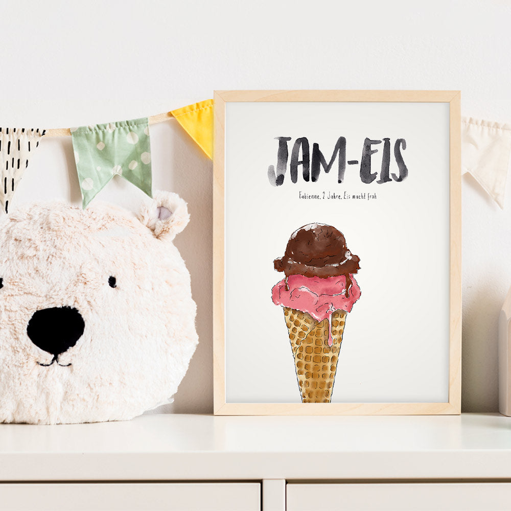 Kindermundposter Eis im Hörnchen im Kinderzimmer – personalisiertes Poster als Dekoration und Geschenk