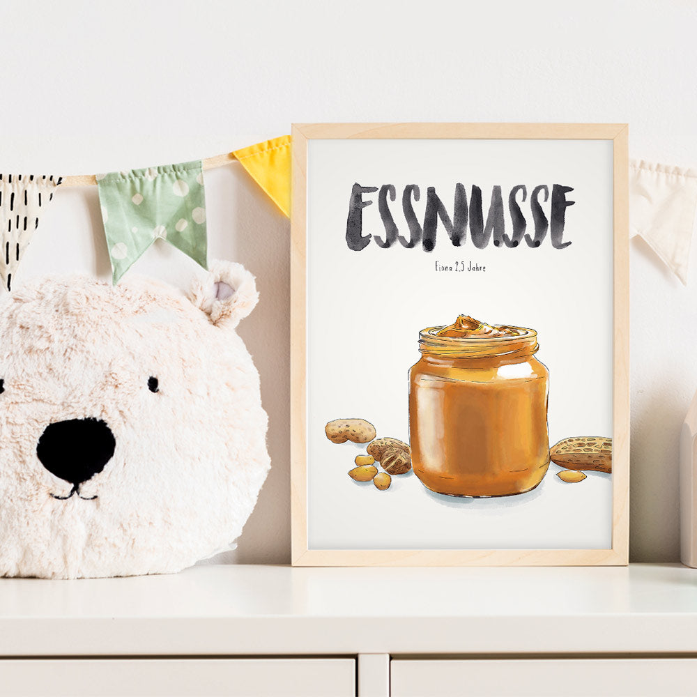 Kindermundposter Erdnussbutter im Kinderzimmer – personalisiertes Poster als Dekoration und Geschenk