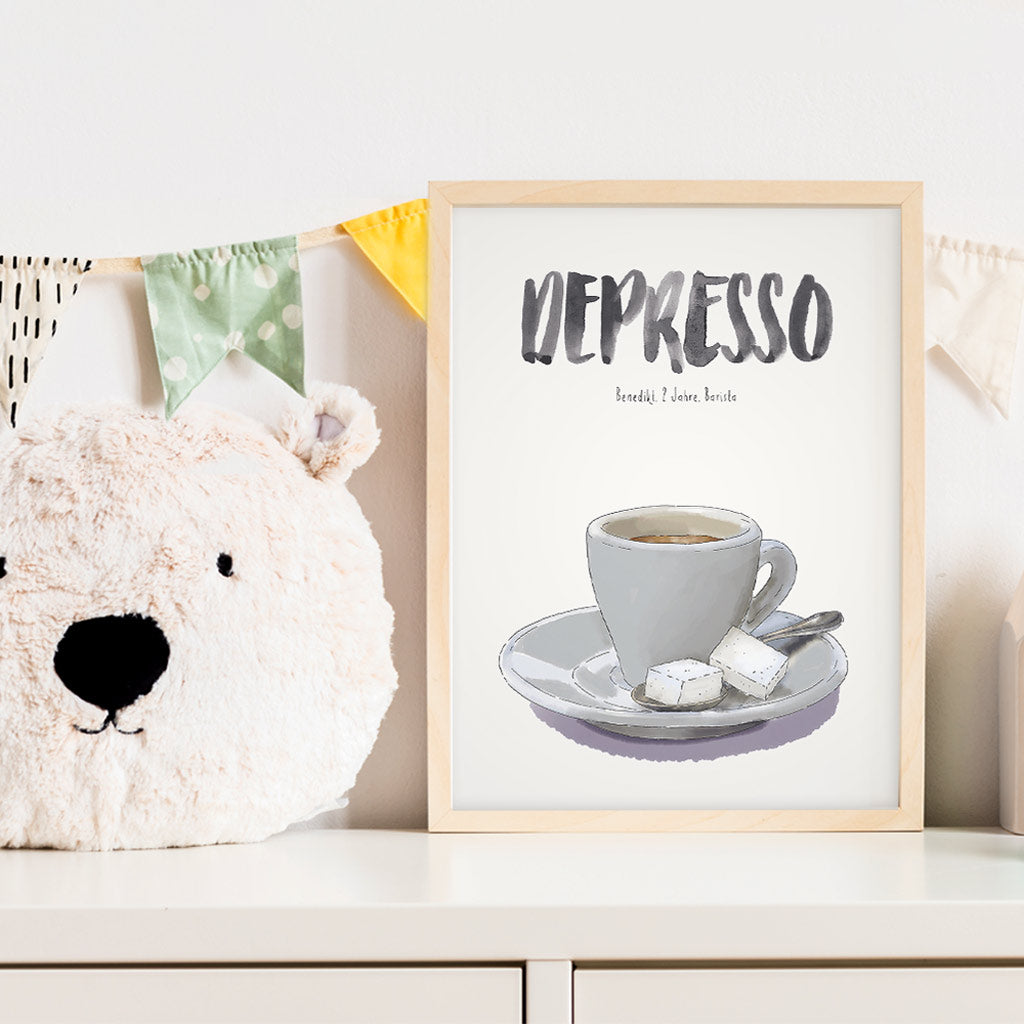 Kindermundposter Espresso im Kinderzimmer – personalisiertes Poster als Dekoration und Geschenk