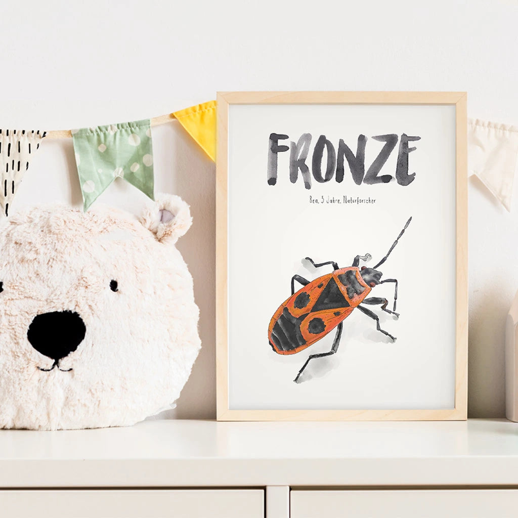 Kindermundposter Feuerwanze im Kinderzimmer – personalisiertes Poster als Dekoration und Geschenk
